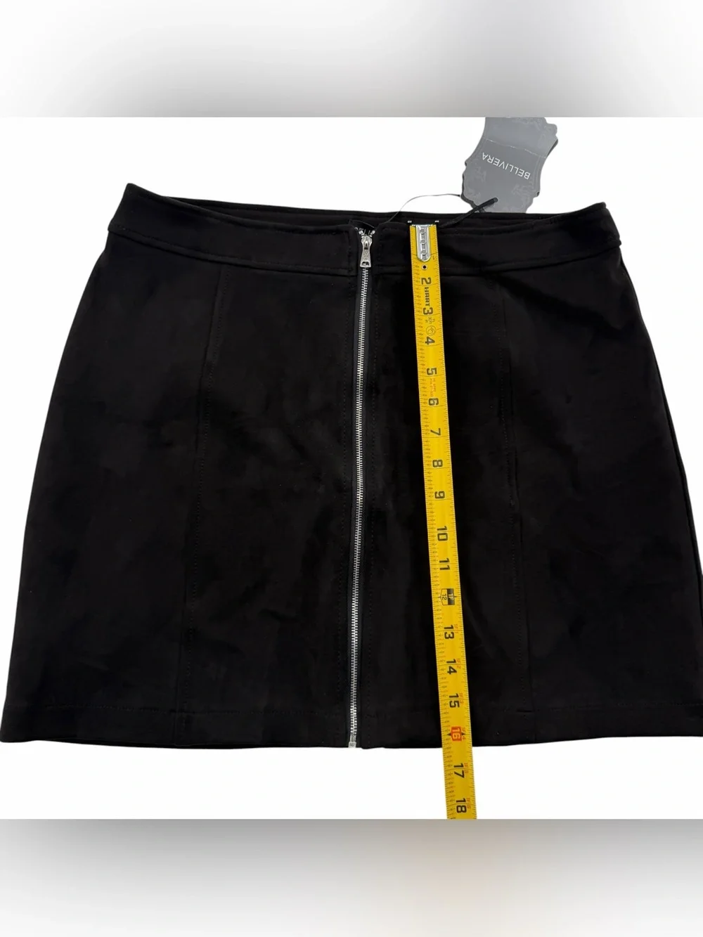 Bellivera Black Faux Suede Skirt XL Front Zip NWT